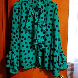 Blouse, green polka dot